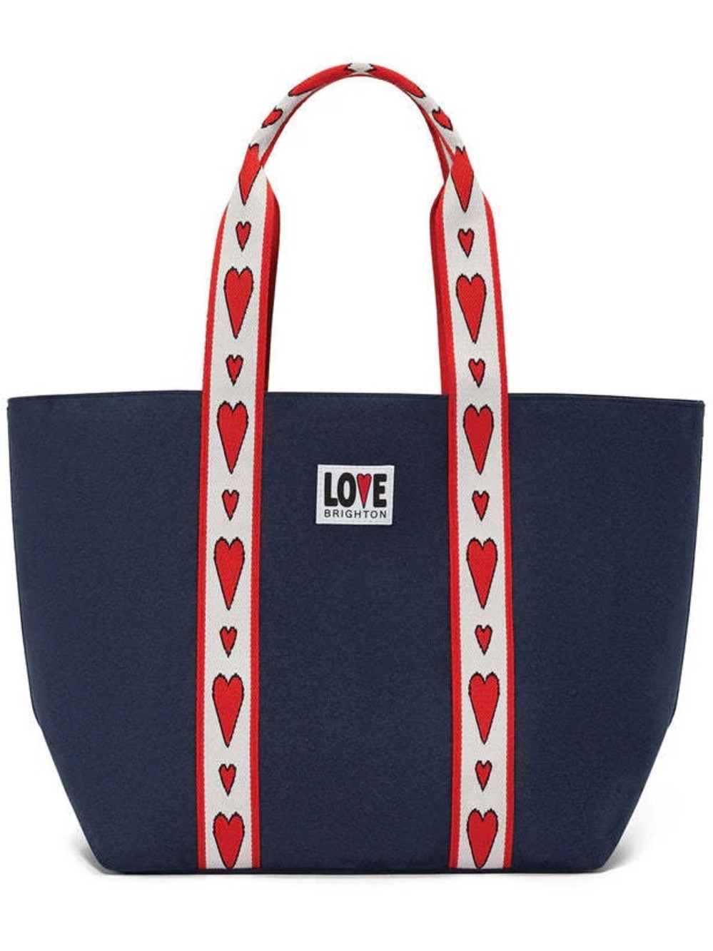 Brighton Velveteen Navy Love Tote with Red-and-White Heart Straps